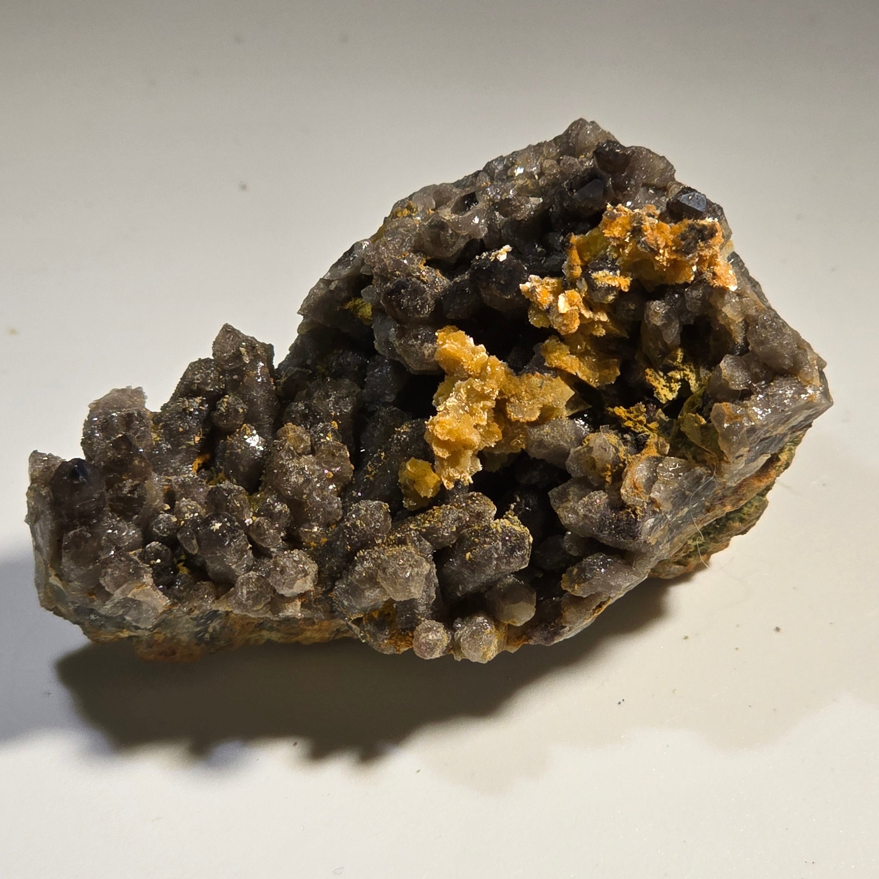 STOLZITE ON QUARTZ (small cabinet), KARA MINE, HAMPSHIRE, TASMANIA (ONLY SPECIMEN KNOWN)