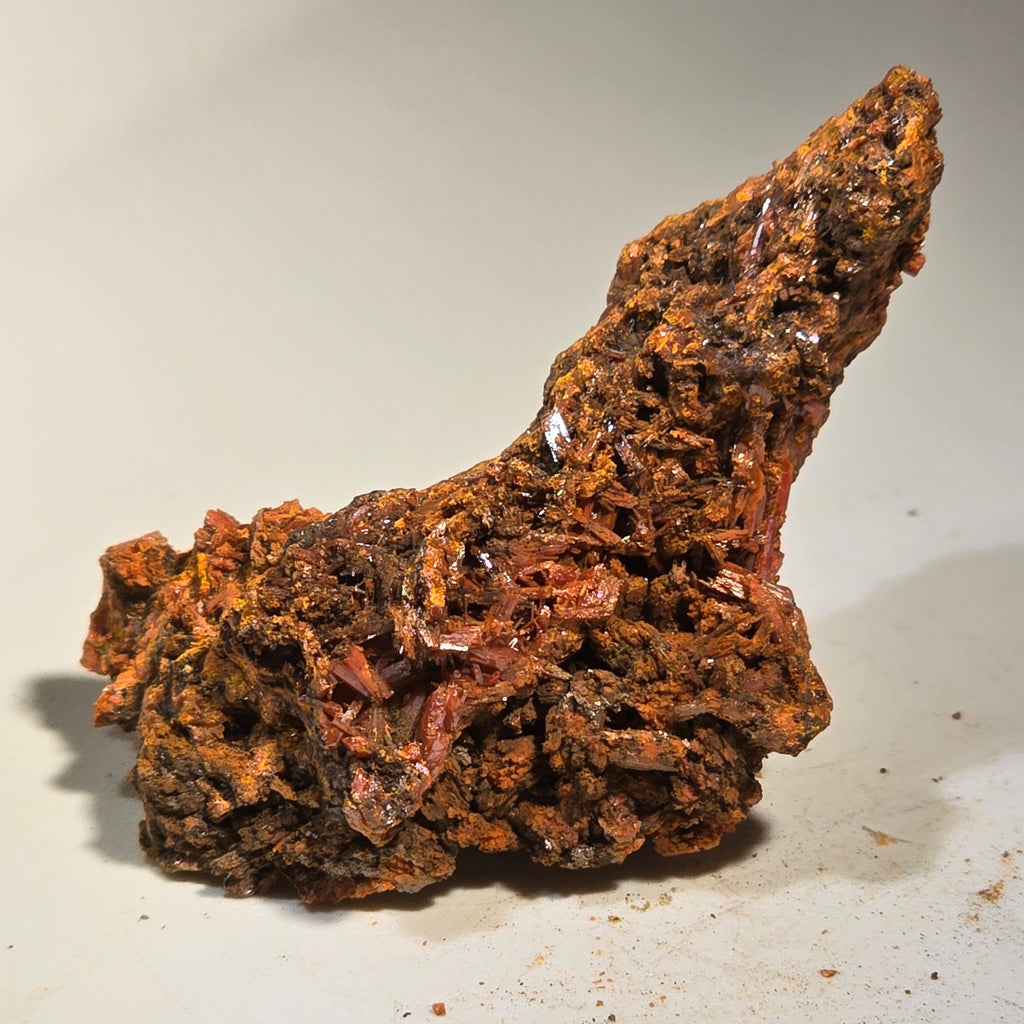 CROCOITE (MINIATURE),  RED LEAD MINE, TASMANIA