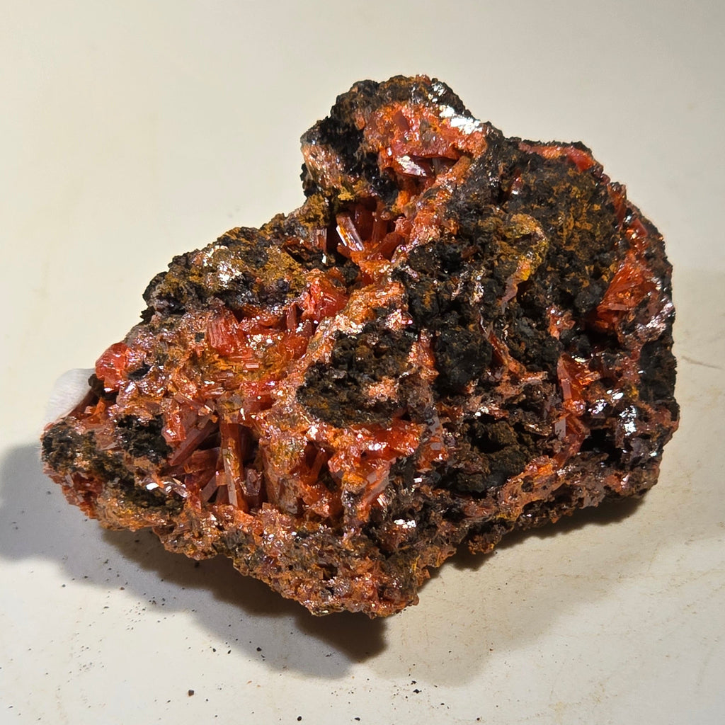 CROCOITE (MINIATURE),  RED LEAD MINE, TASMANIA