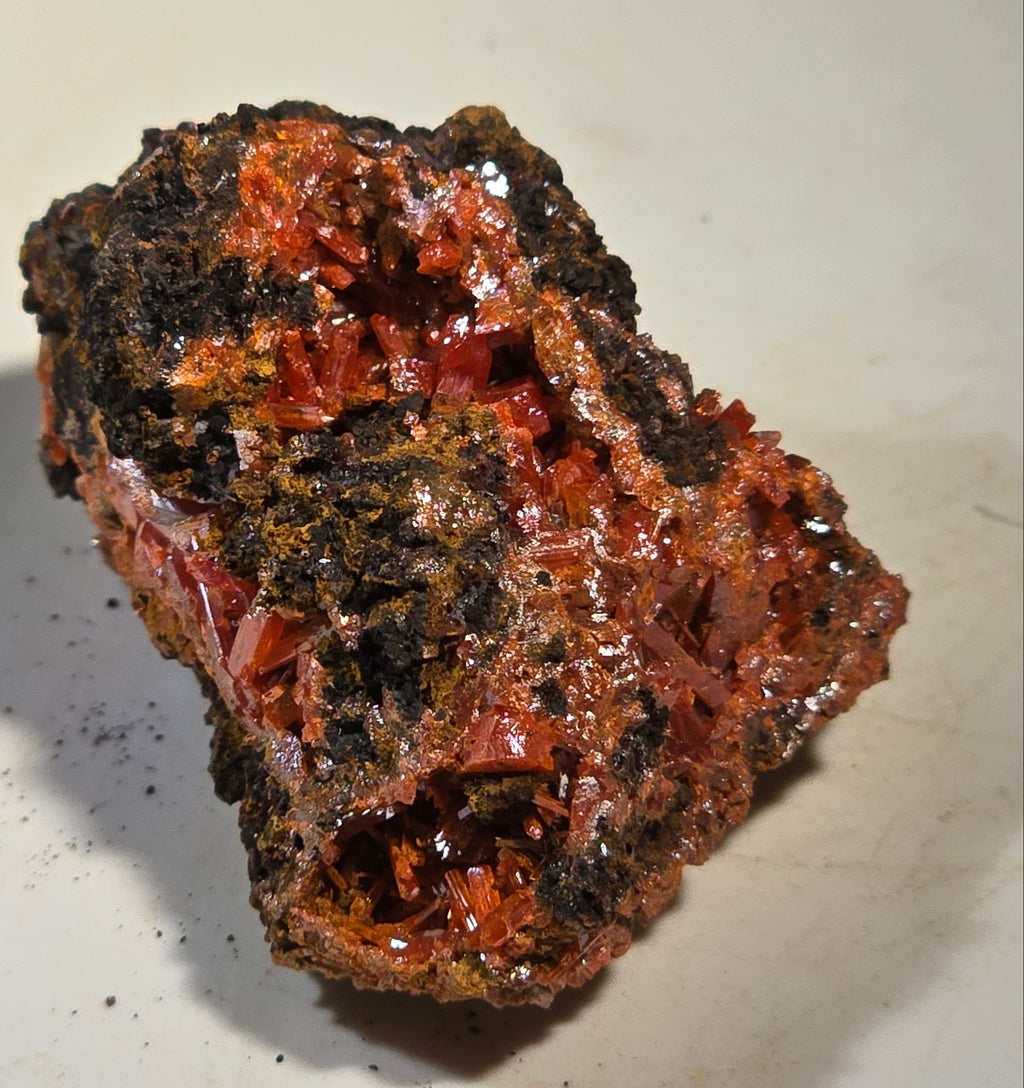 CROCOITE (MINIATURE),  RED LEAD MINE, TASMANIA
