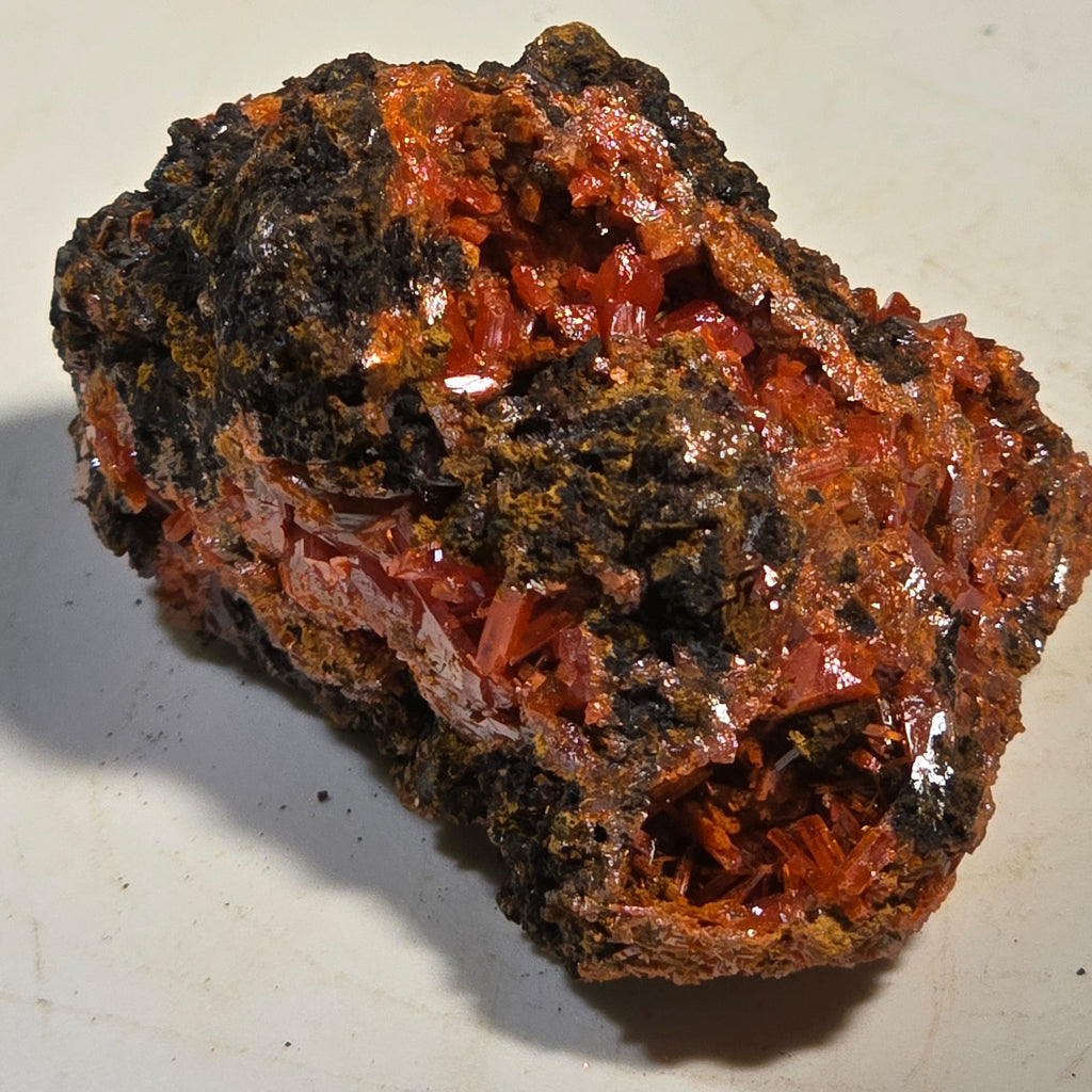 CROCOITE (MINIATURE),  RED LEAD MINE, TASMANIA