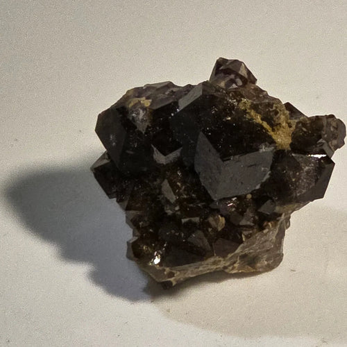 Fluorite crystal cluster from Derbyshire, UK - dark cubic crystals on matrix, mineral specimen for collectors