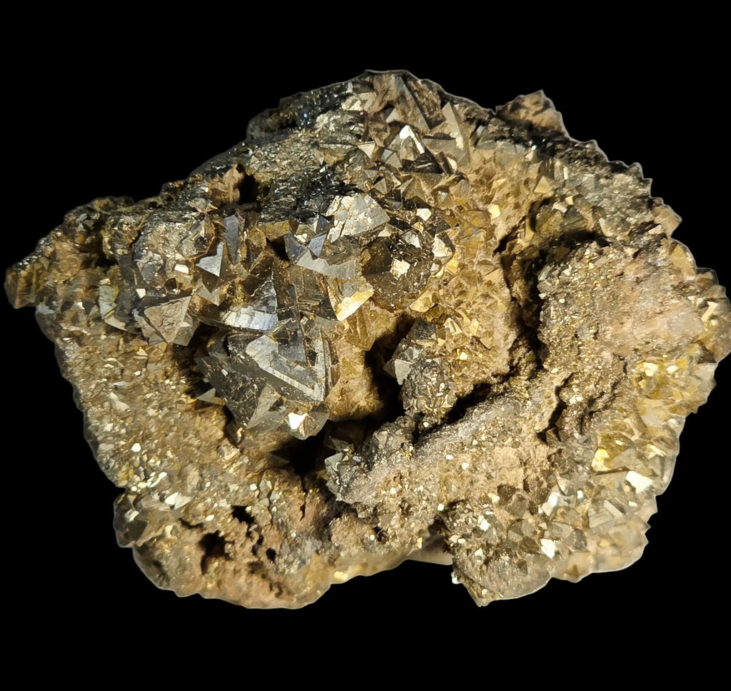 Pyrite mineral specimen with cubic crystals on matrix, classic locality collectible for enthusiasts