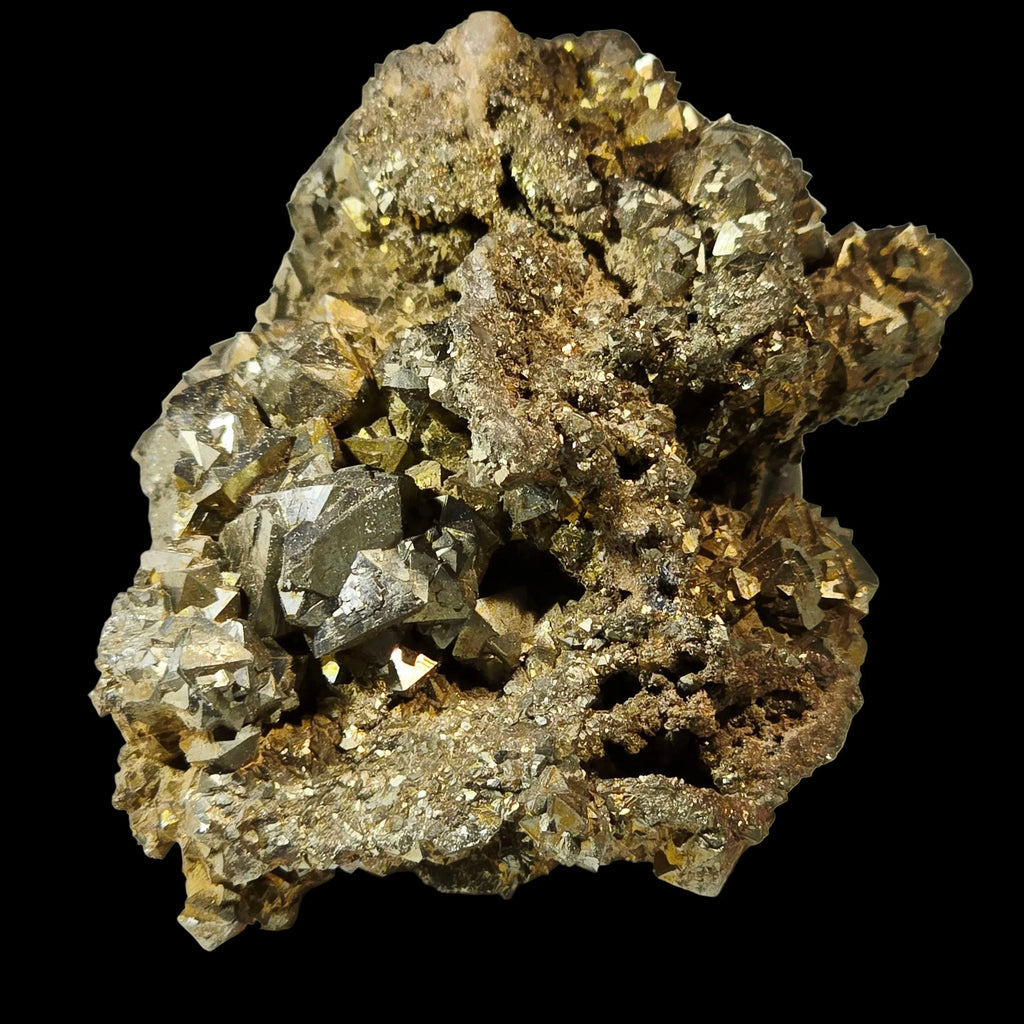 Pyrite mineral specimen with metallic gold crystals on matrix, classic locality specimen for collectors