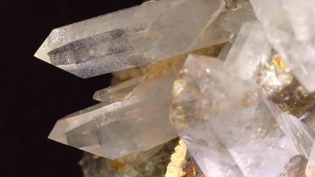 Quartz crystals with pyrite inclusions, clear mineral specimen for collectors