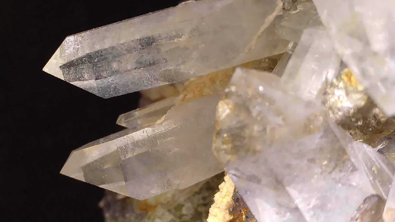 Quartz crystals with pyrite inclusions, clear mineral specimen for collectors