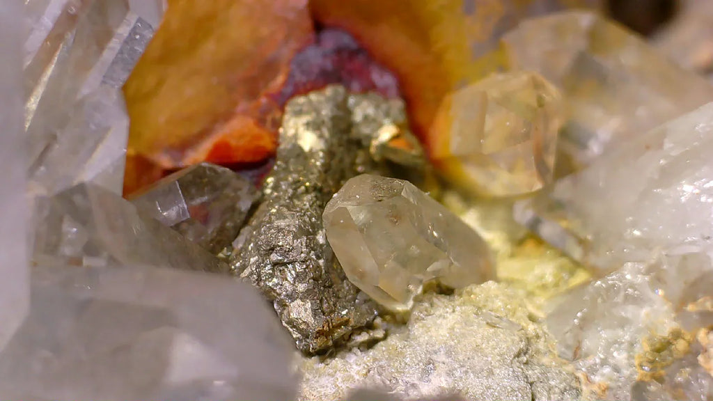 Quartz with Pyrite and Fluorite crystals, vibrant mineral specimen for collectors