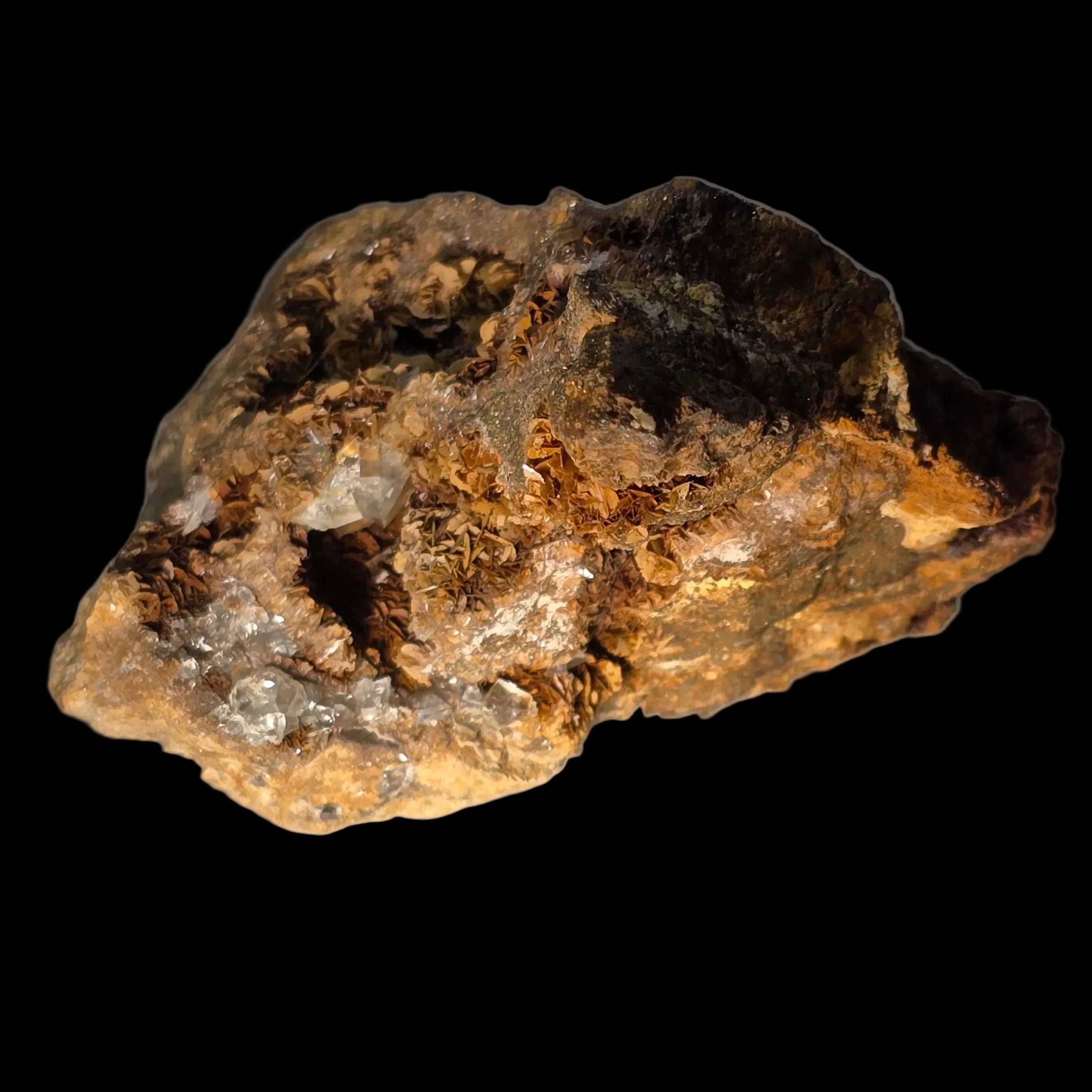 FLUORITE sur MAGNÉSITE, mine d'étain du mont Bischoff, Waratah, Tasmanie (petite vitrine)