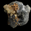 CALCITE, PYRITE sur FLUORITE, Mine Cleveland Luina TASMANIE (petite vitrine)