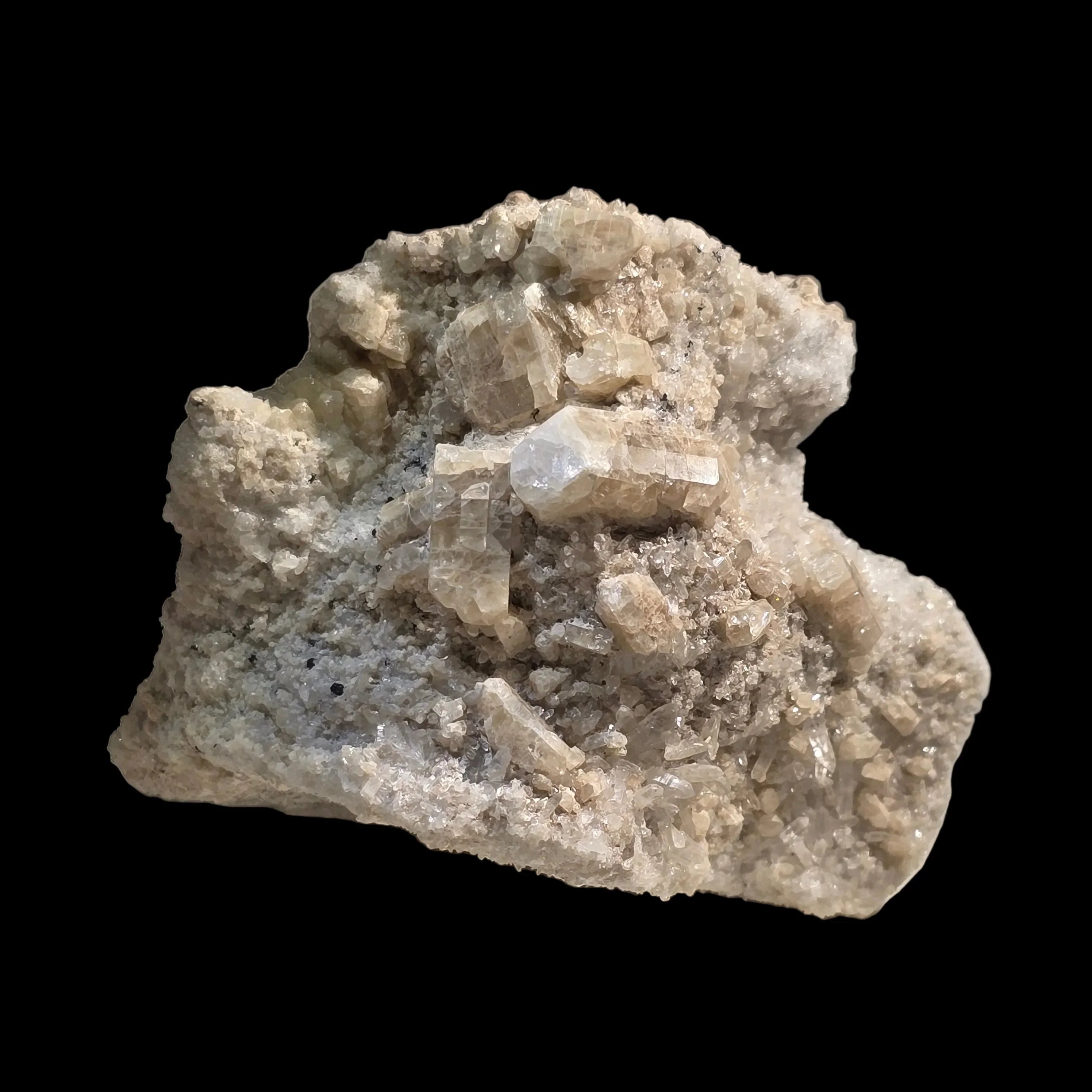 Celestine crystal specimen from Madagascar, featuring clear prismatic crystals on matrix