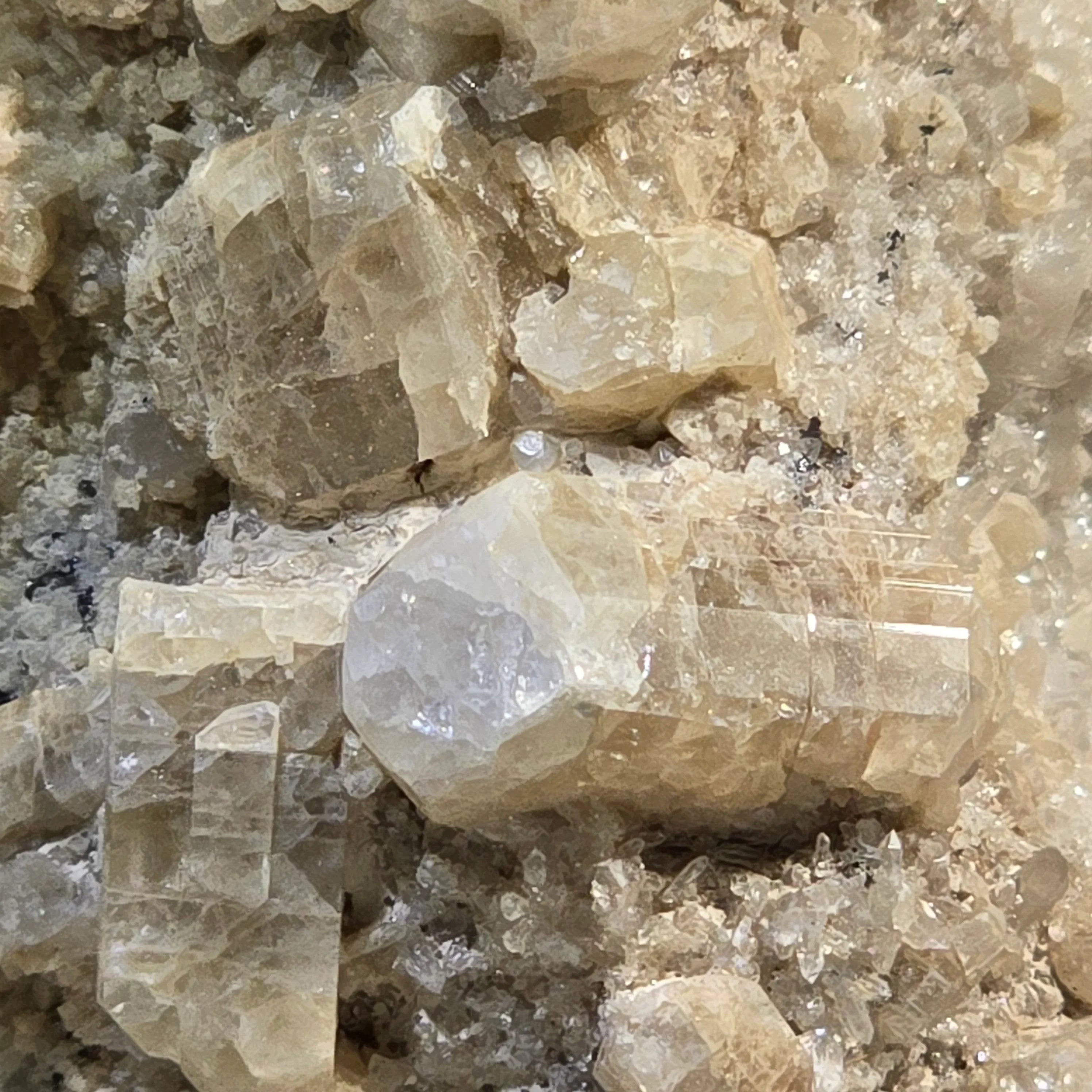 Quartz crystals with clear, golden hues and geometric facets, showcasing natural mineral formations.