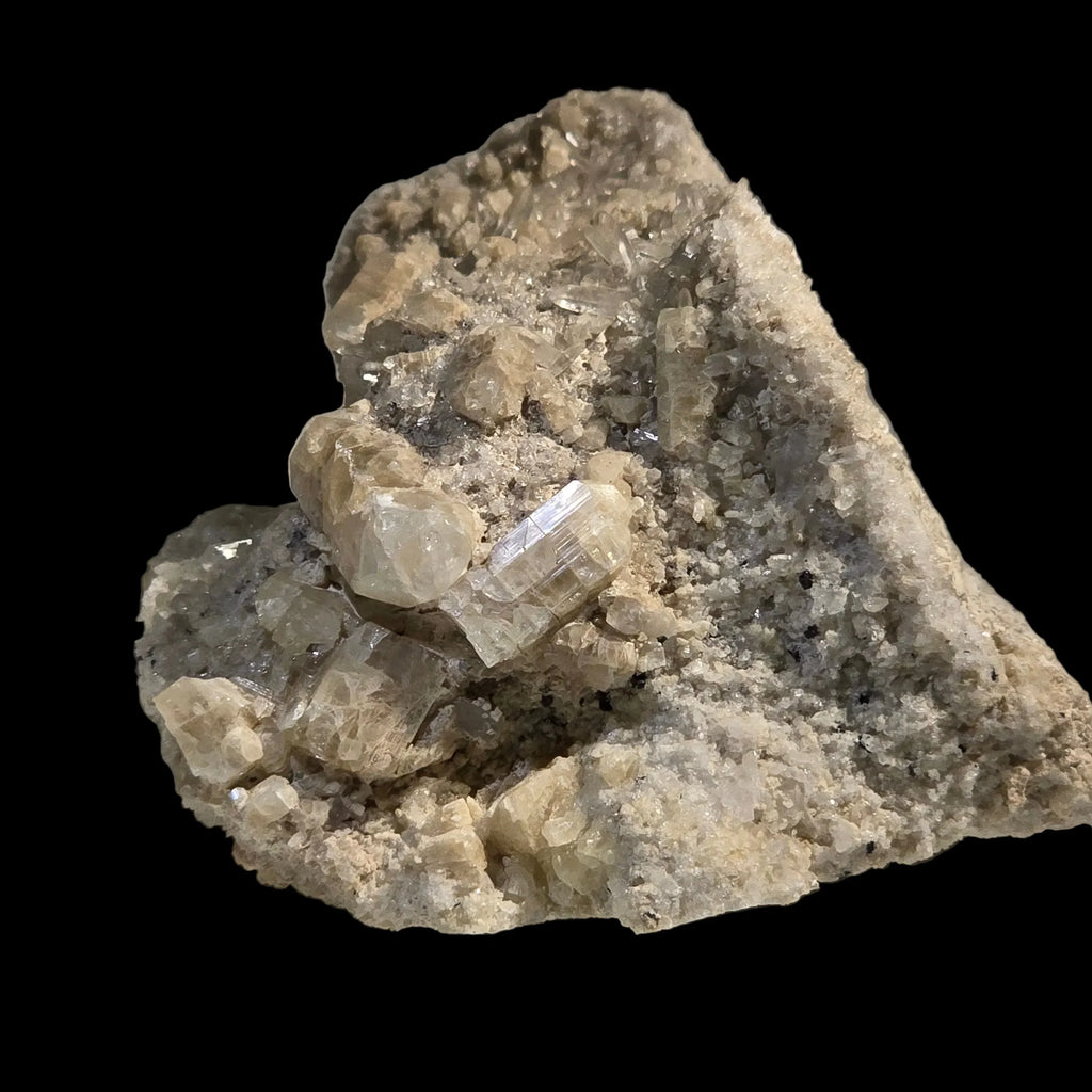 Celestine crystal specimen from Madagascar, showcasing clear prismatic formations on matrix