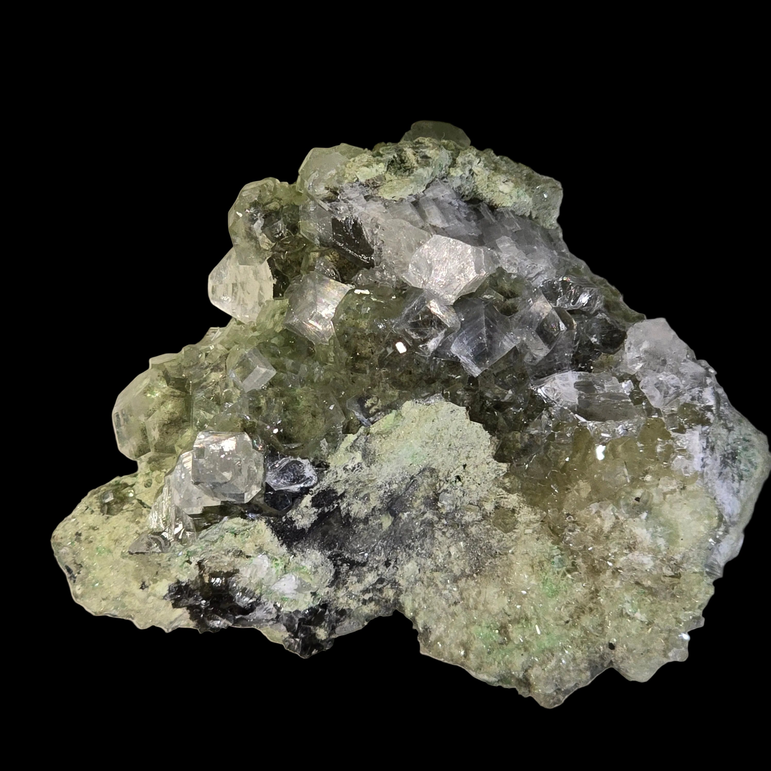 APOPHILLITE on BRUCITE, Avebury Mine Zeehan Dundas Tasmania (small cabinet)