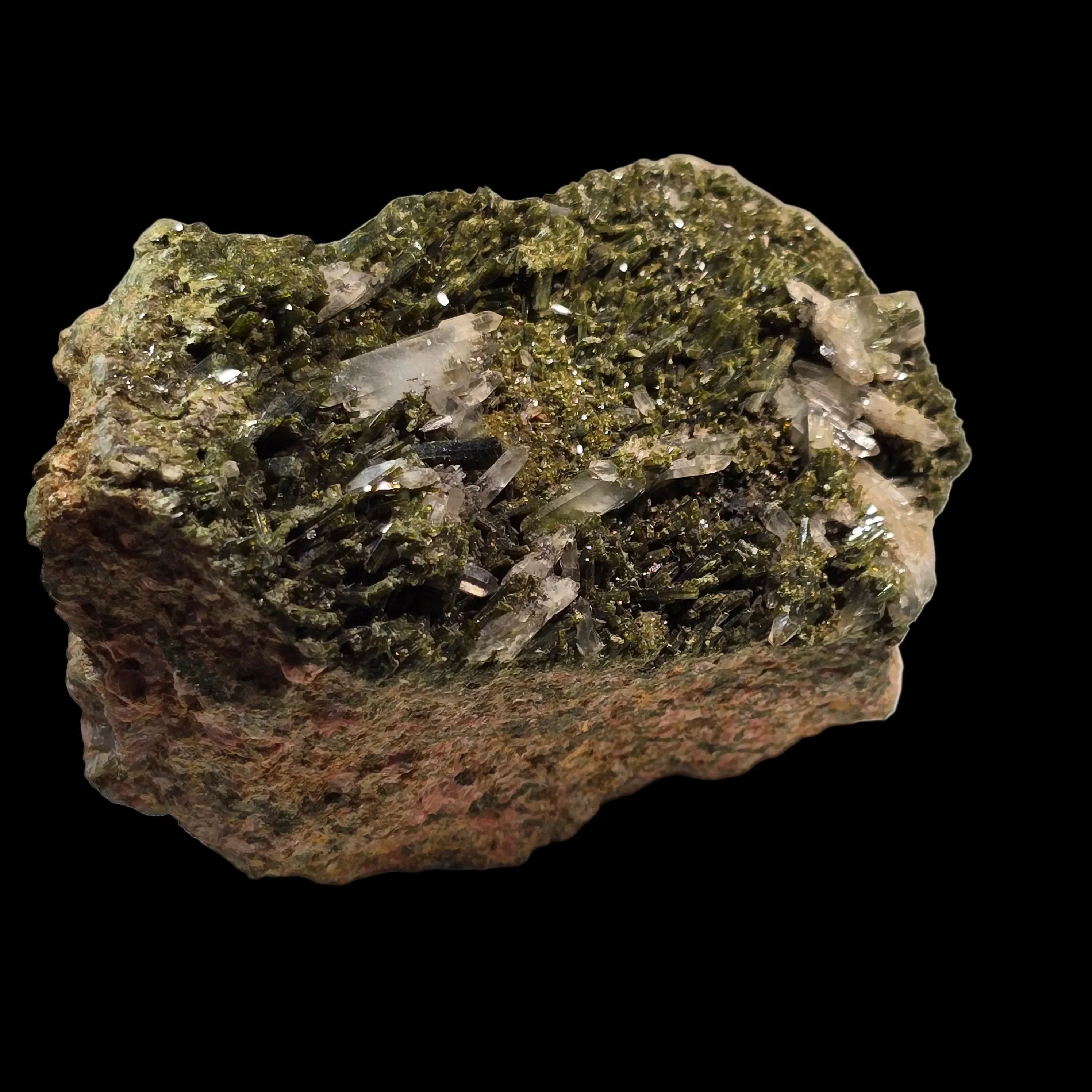 Epidote with Quartz crystals on matrix, classic mineral specimen for collectors