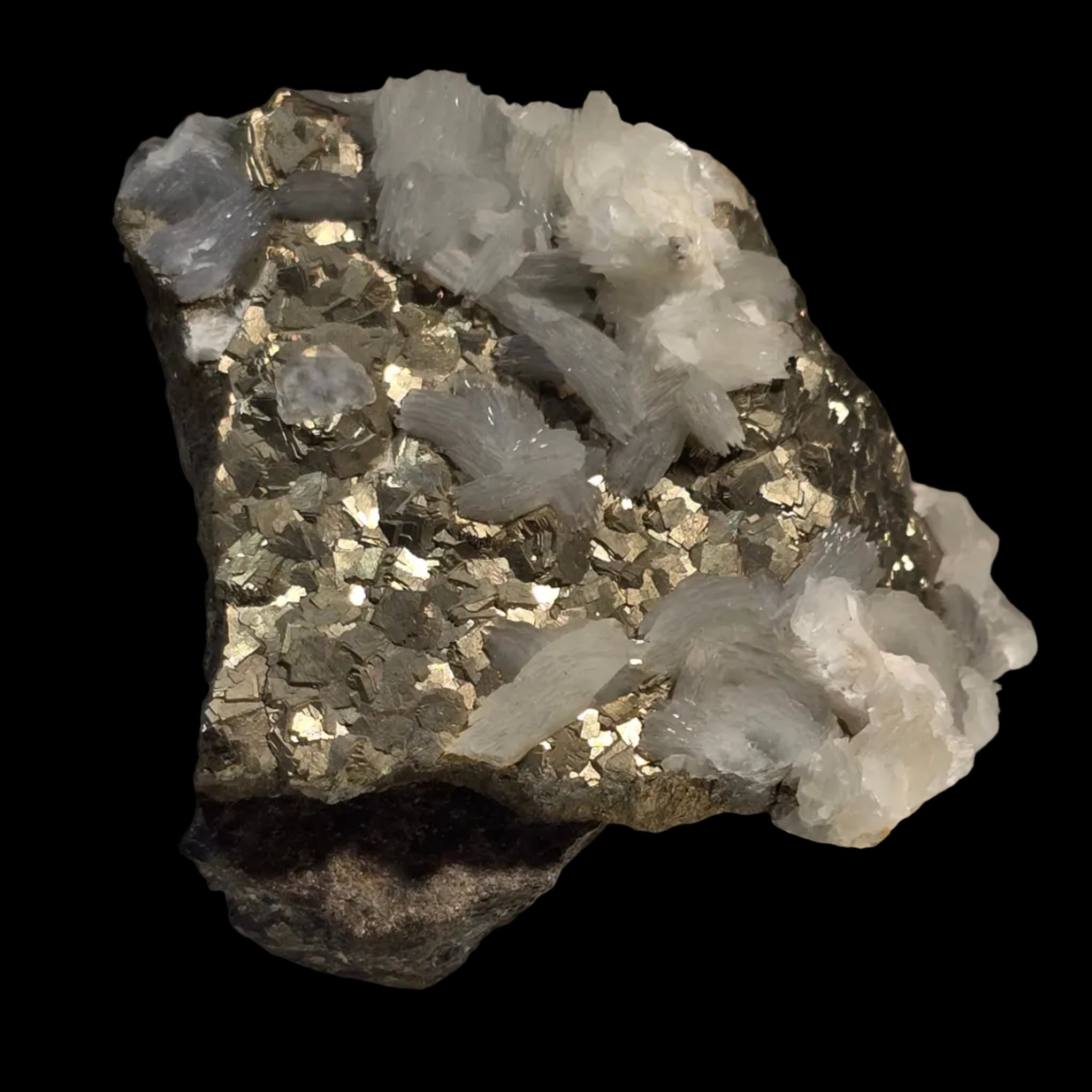 Calcite sur pyrite, mine Cleveland, Luina, Tasmanie