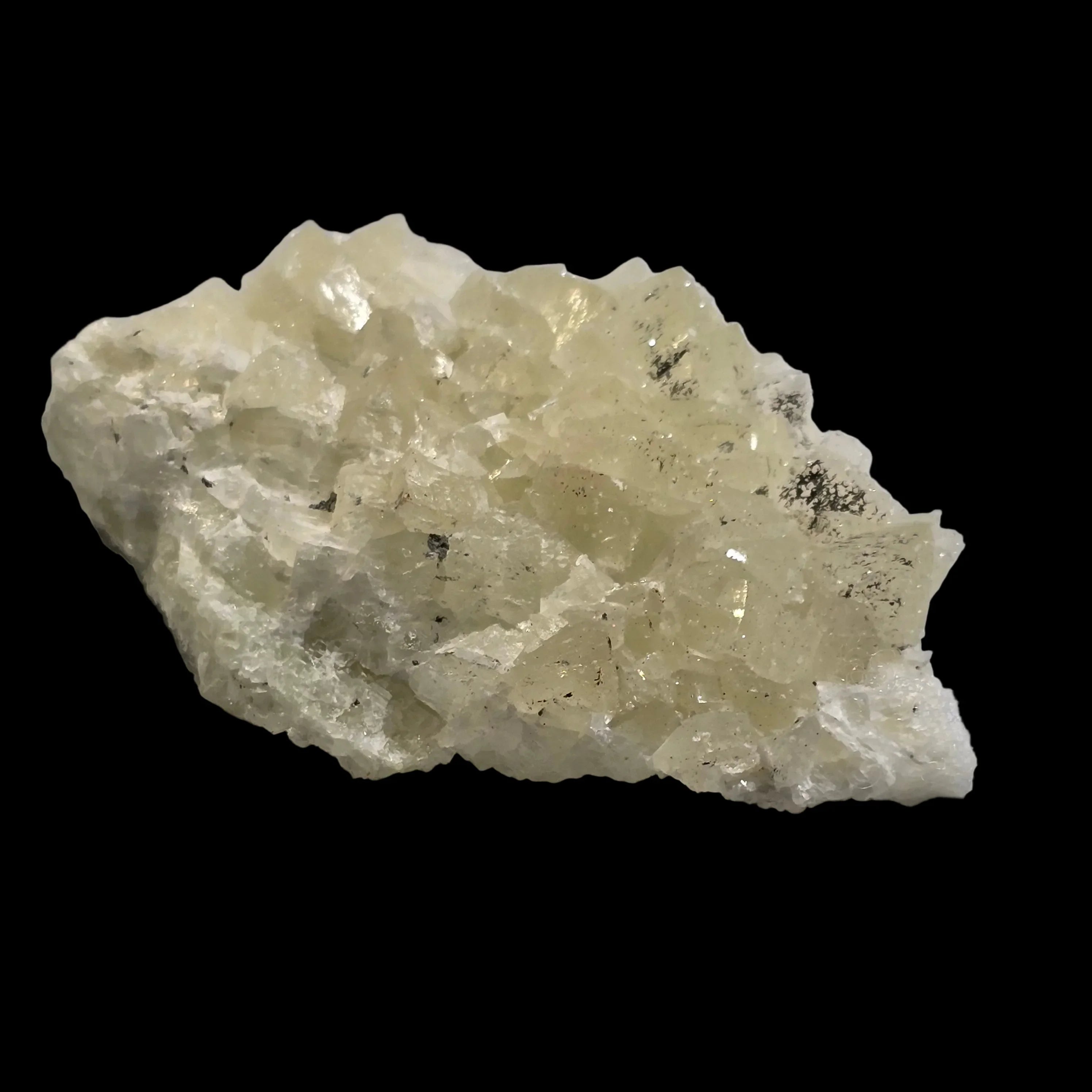 Calcite crystal cluster with greenish hue, natural mineral specimen for collectors