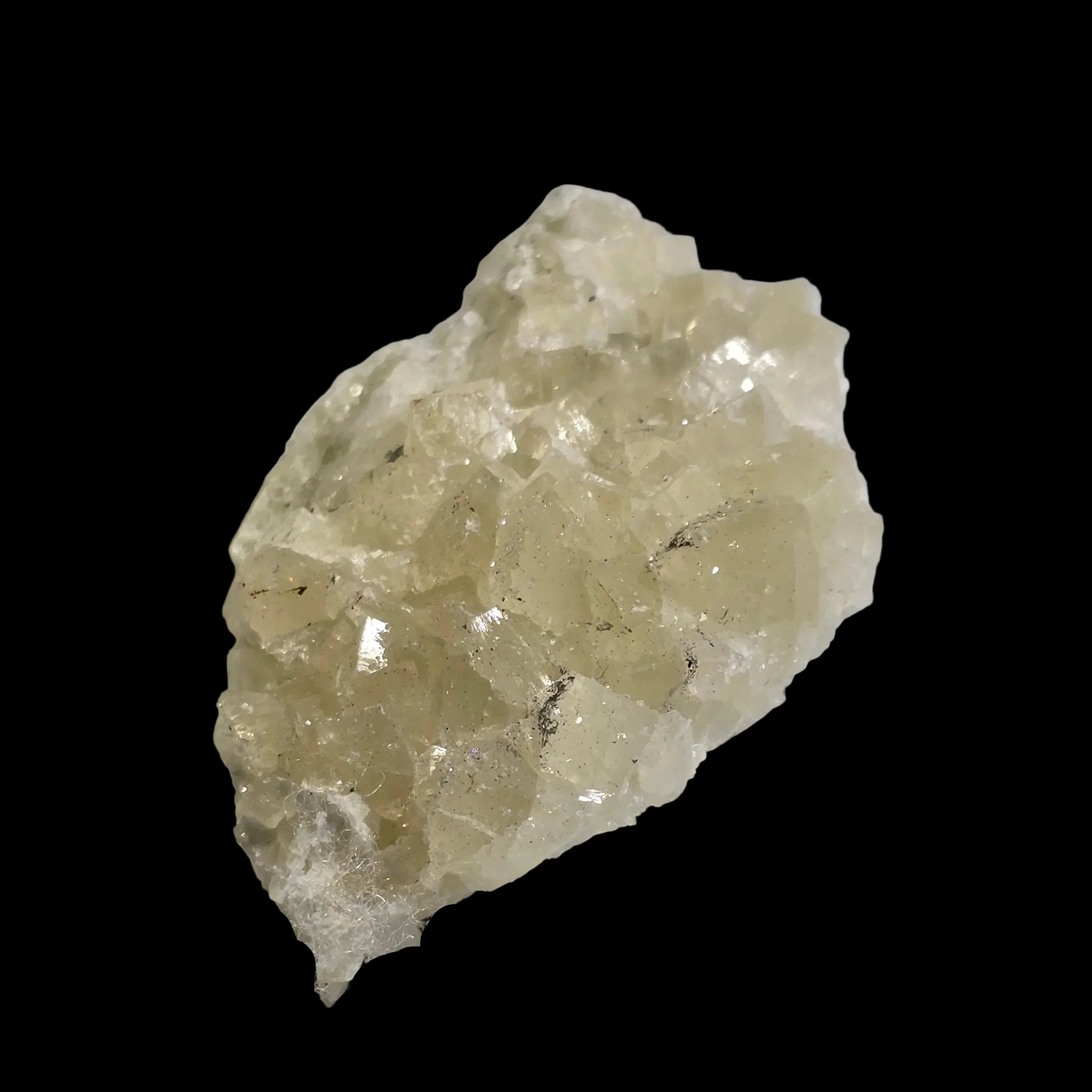 Fluorite mineral specimen with cubic crystals, translucent pale green, on black background