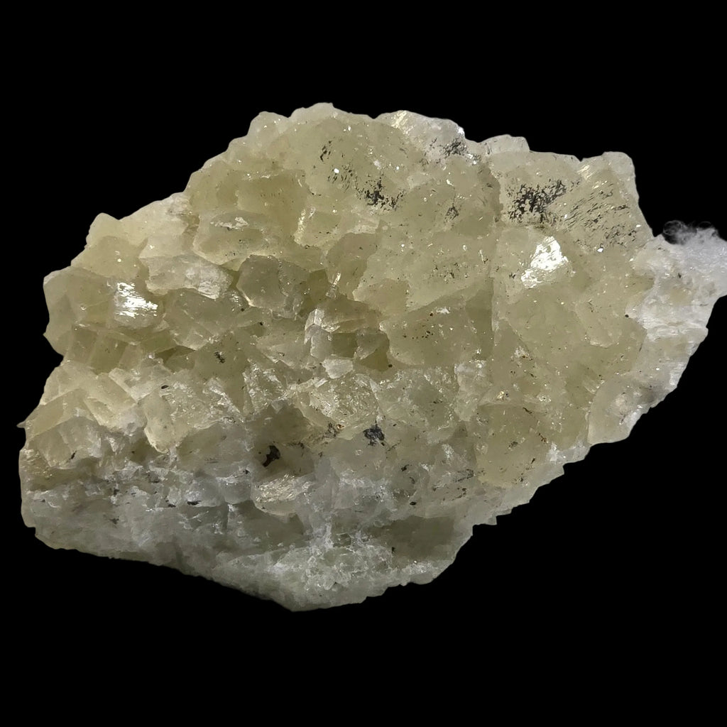Calcite crystal cluster with translucent pale yellow crystals on dark matrix, mineral specimen for collectors