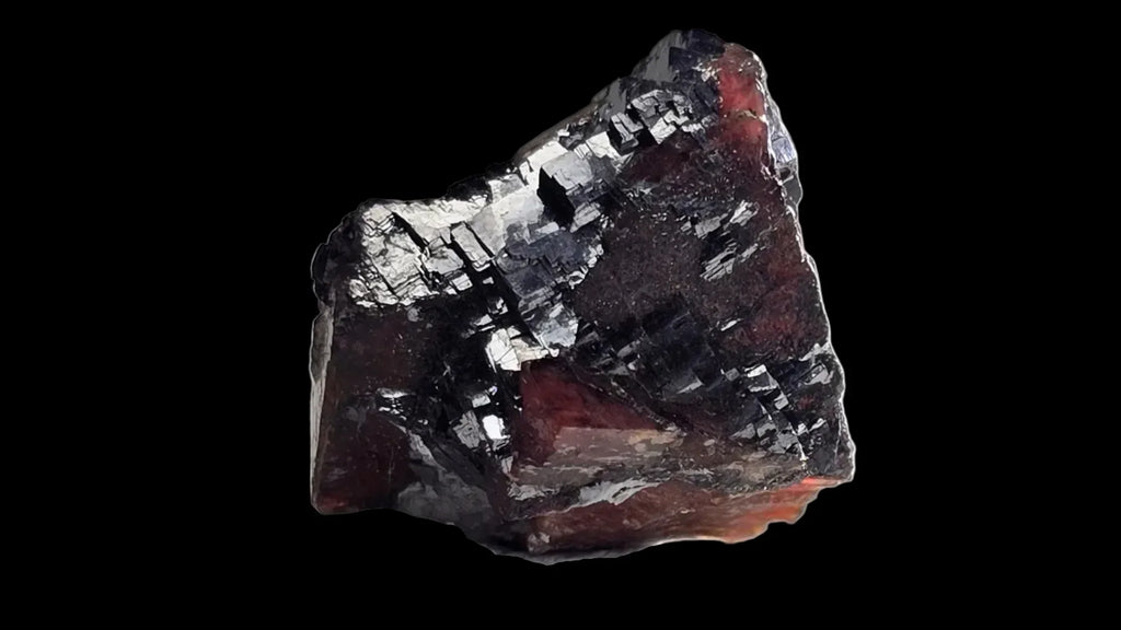 Hematite crystal with metallic luster and red matrix, mineral specimen for collectors