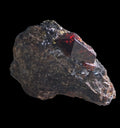 Spessartine Garnet crystal on matrix, deep red gemstone specimen from classic locality