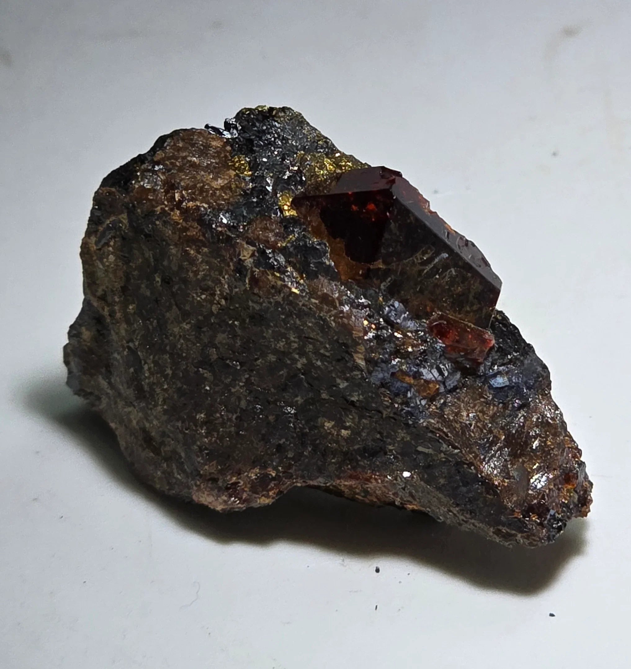 Spessartine Garnet crystal on matrix, deep red gemmy mineral specimen from classic locality
