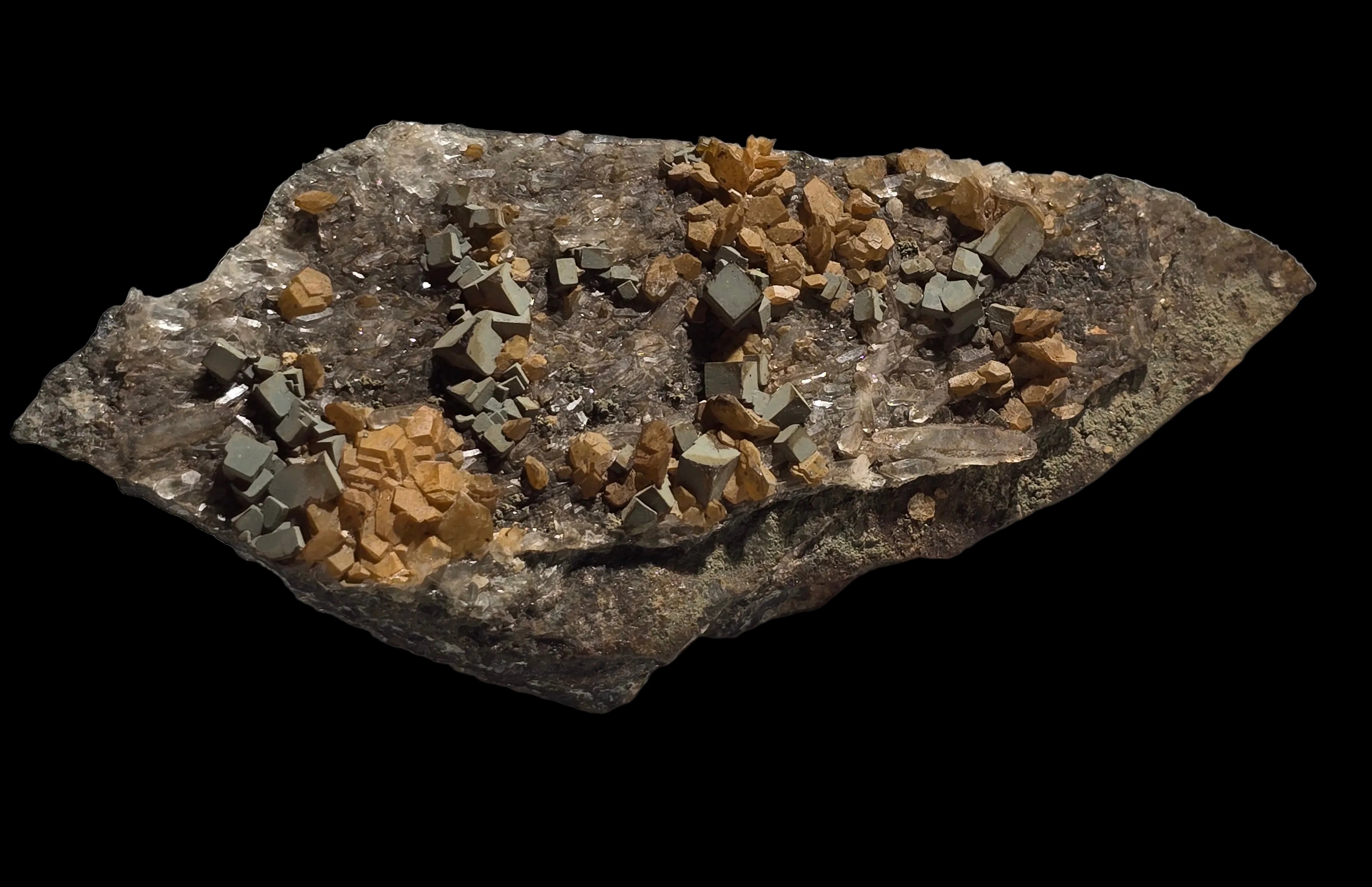 FLUORITE SUR CALCITE (GREUWACKE MATRICIEL), MINE RENISON BELL, TASMANIE (petite vitrine)