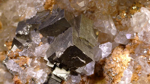 Pyrite cube crystals with quartz matrix, classic mineral specimen for collectors