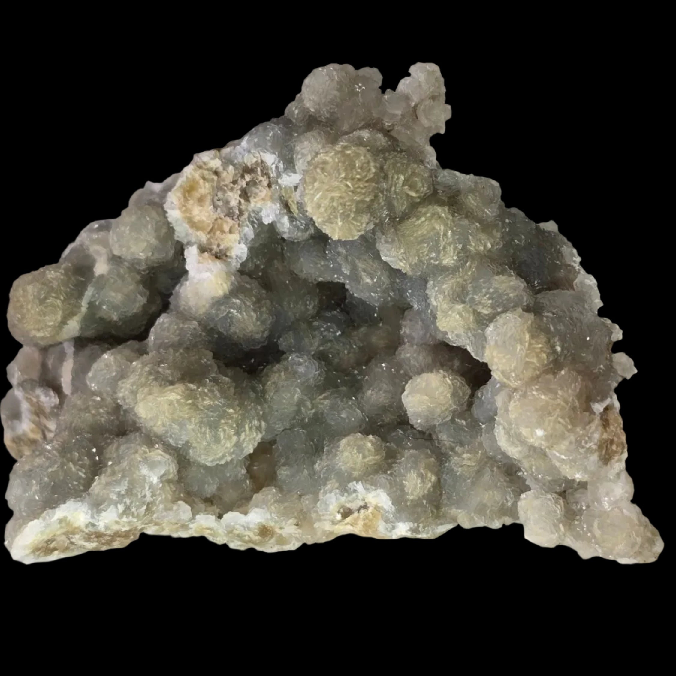 Calcite sur calcédoine botryoïde, mine de Kara, Tasmanie