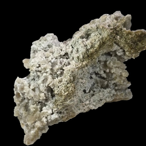 Heulandite mineral specimen with delicate white crystals on matrix, classic zeolite formation