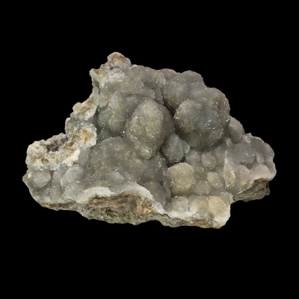 Calcite sur calcédoine botryoïde, mine de Kara, Tasmanie