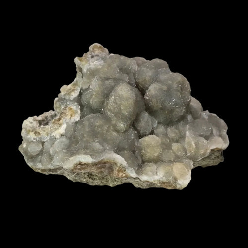 Fluorite mineral specimen with botryoidal clusters, grey-white crystals on matrix