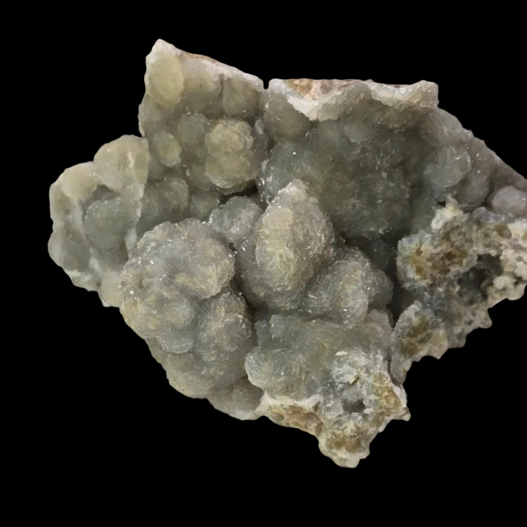 Calcite sur calcédoine botryoïde, mine de Kara, Tasmanie