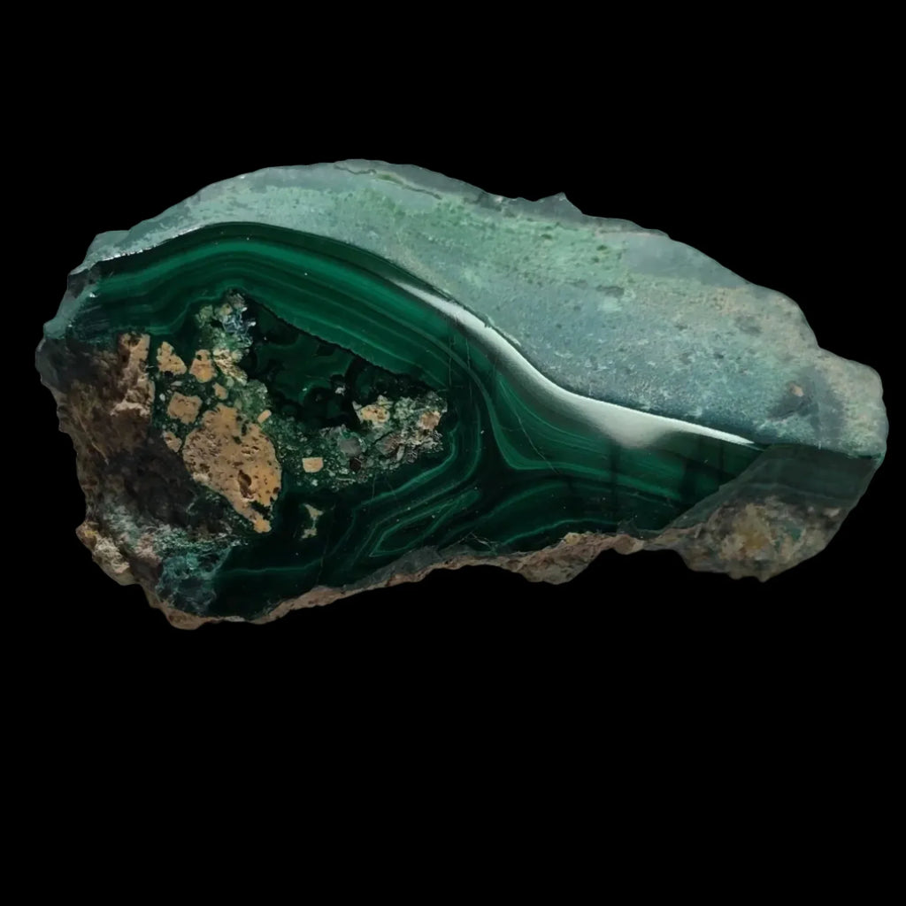 Malachite specimen with banded green layers and matrix, mineral collector's piece