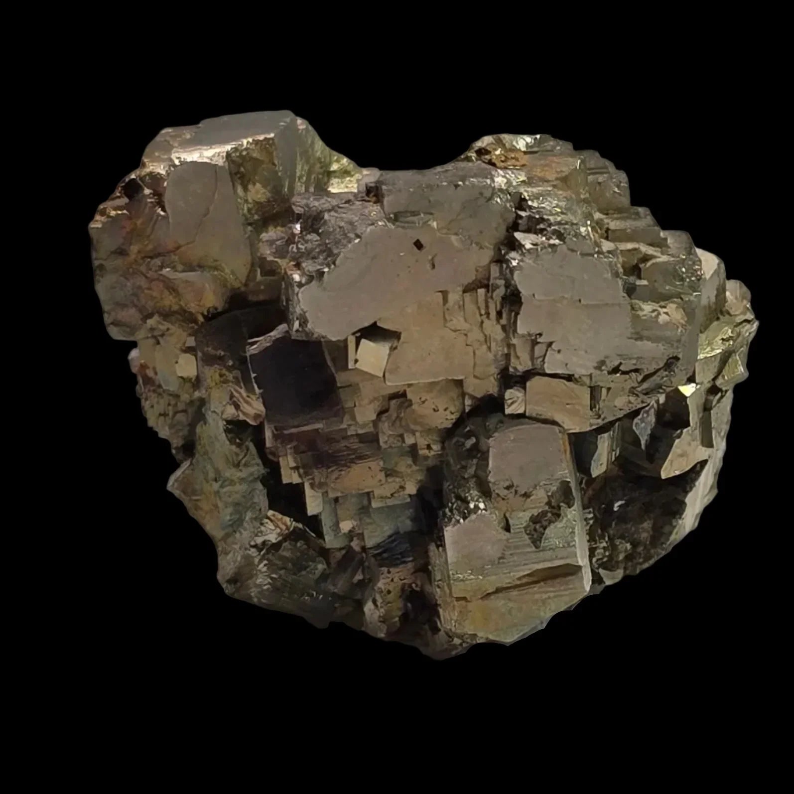 Pyrite crystal cluster from Spain, golden cubic formations on matrix, mineral specimen for collectors