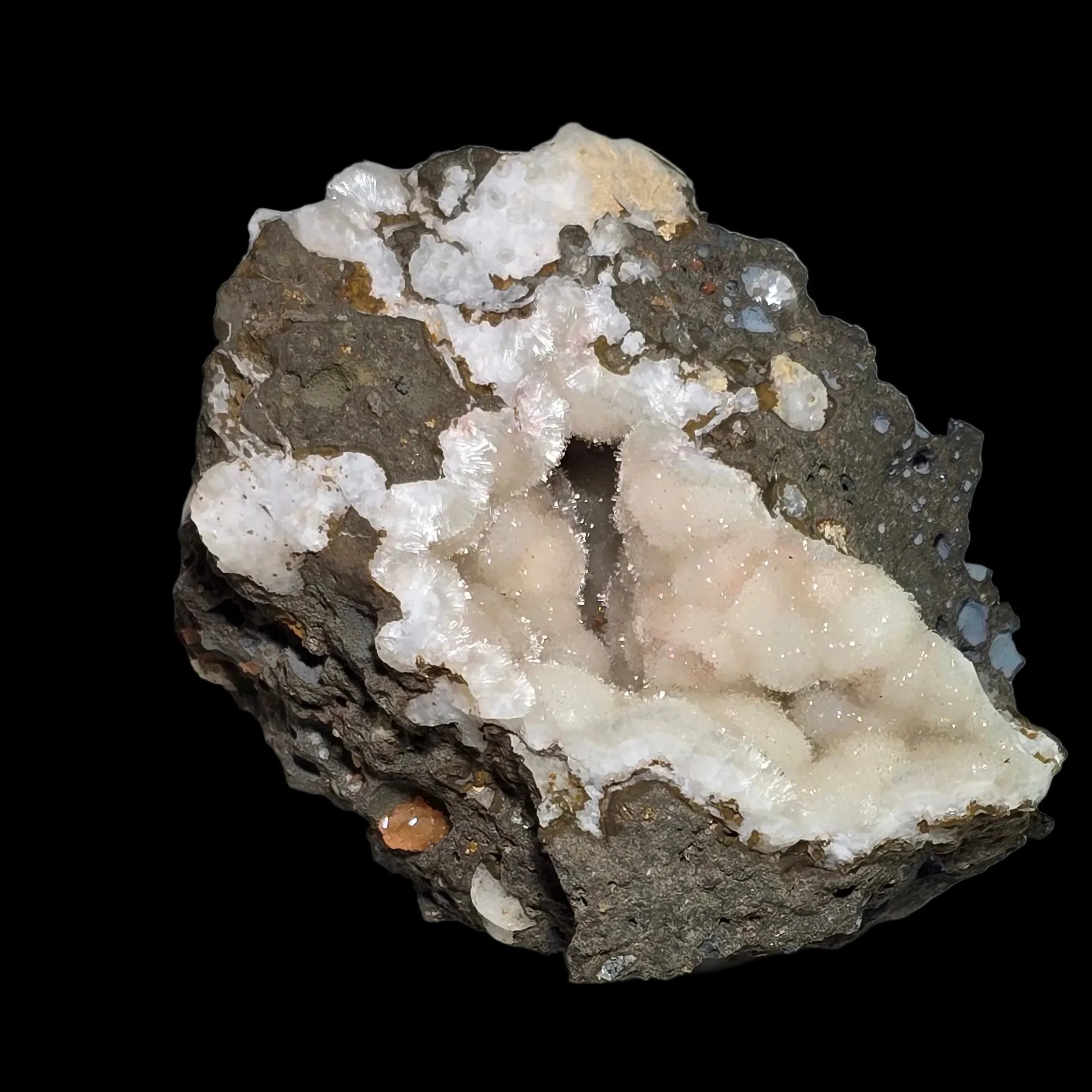 Calcite on matrix from classic locality, white crystalline mineral specimen for collectors