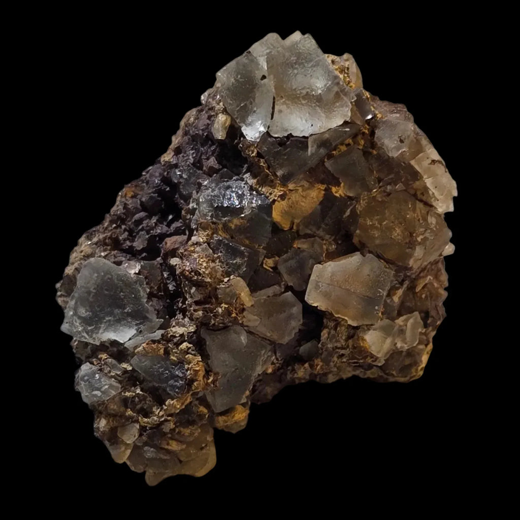 Fluorite crystal specimen with cubic formations on matrix, ideal for mineral collectors