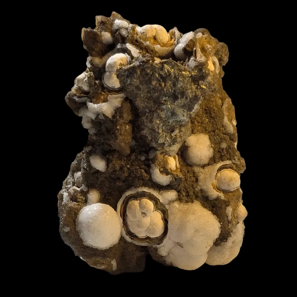Calcite on matrix from classic locality, featuring botryoidal formations and earthy tones for mineral collectors