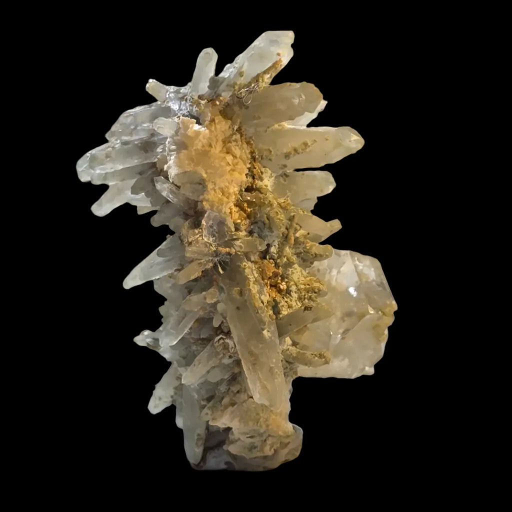 Quartz crystal cluster with golden inclusions, mineral specimen for collectors