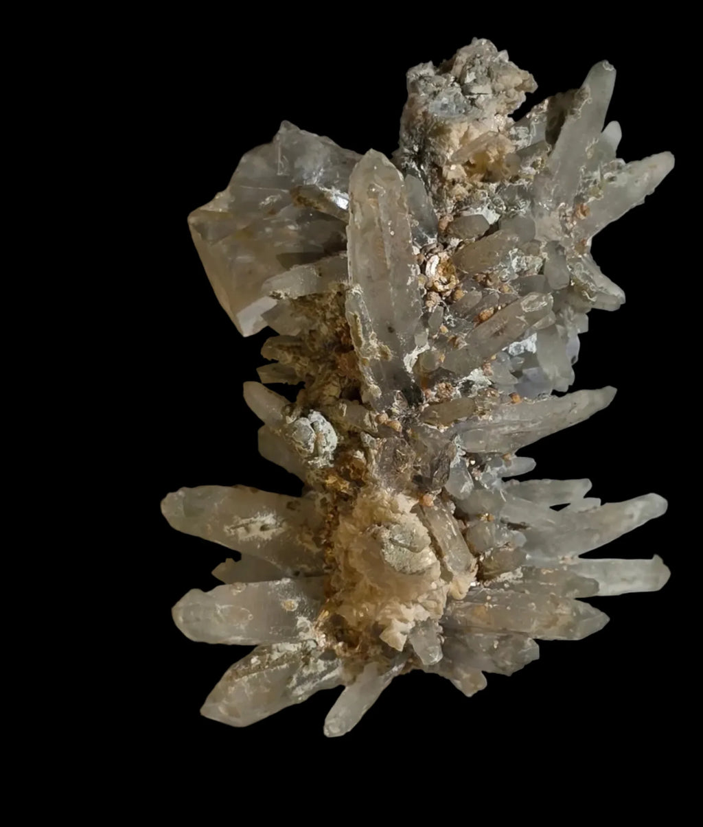 Quartz crystal cluster with golden inclusions, mineral specimen from classic locality