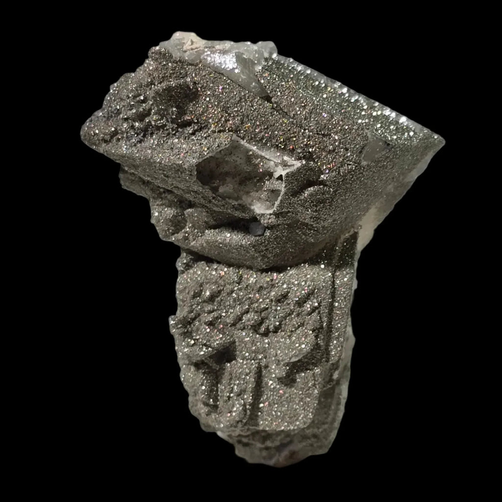 Pyrite on Quartz crystal specimen, metallic luster, natural mineral formation