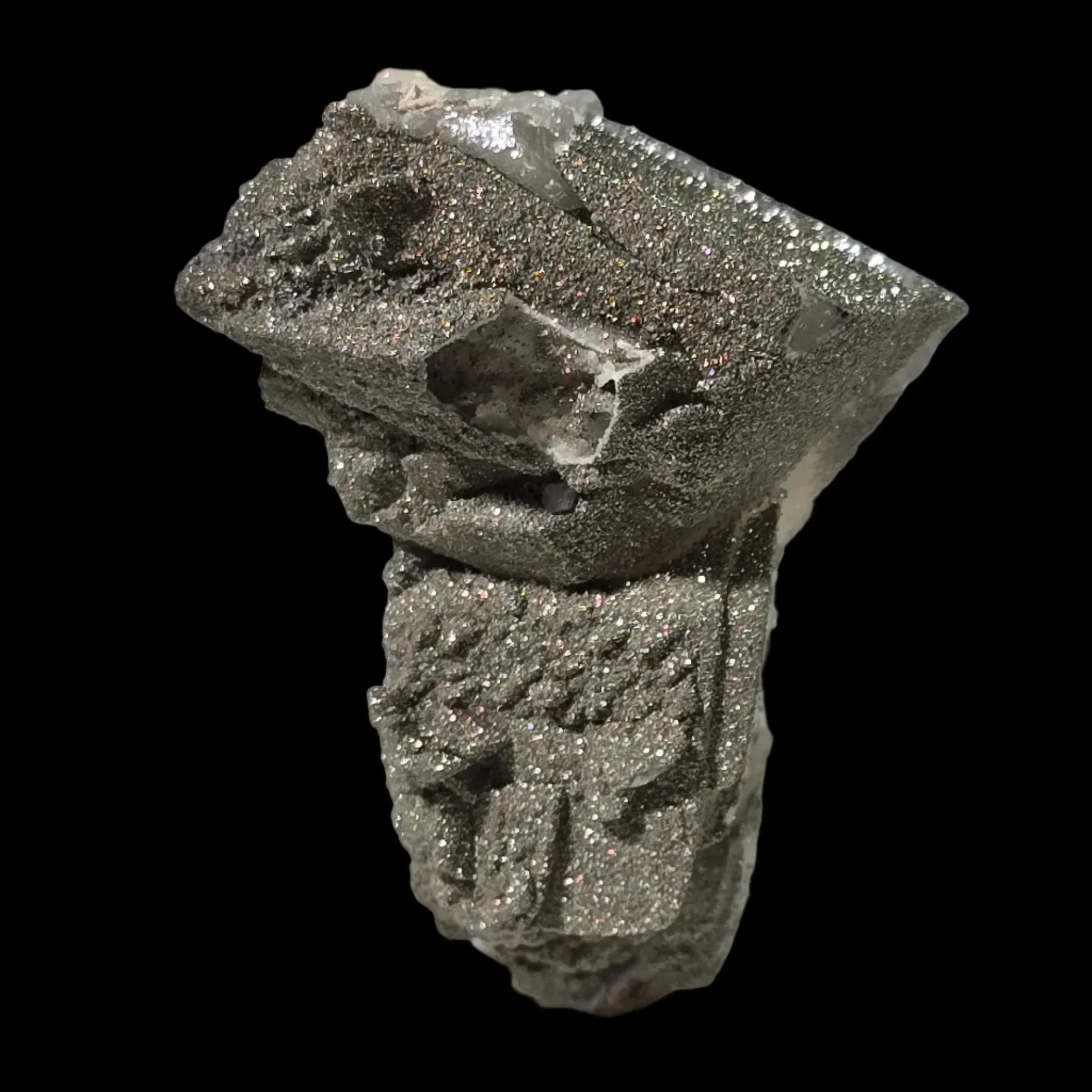 Pyrite on Quartz crystal specimen, metallic luster, natural mineral formation