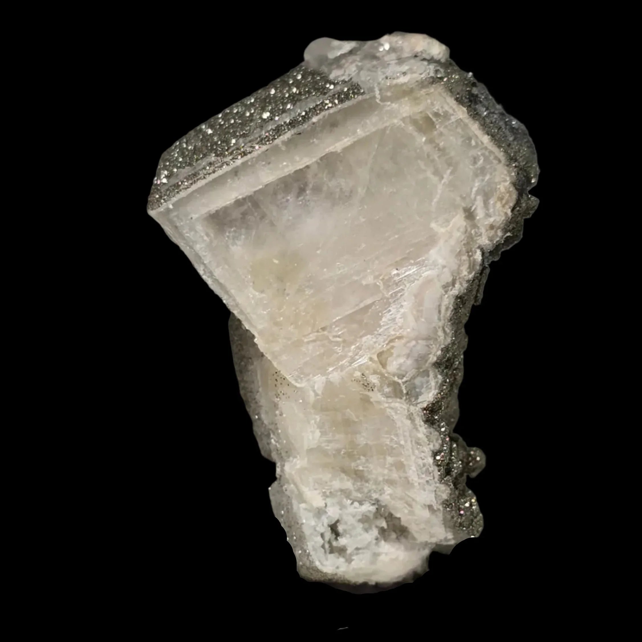 Quartz crystal with pyrite inclusions, classic mineral specimen for collectors