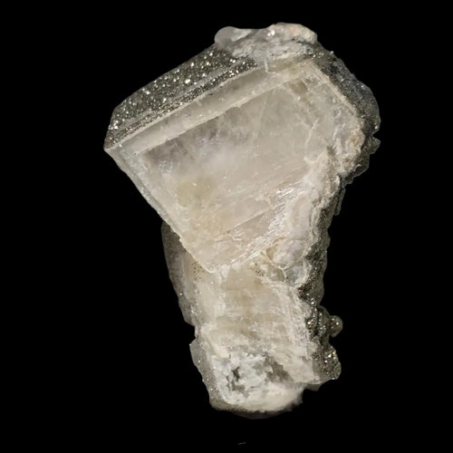 Quartz crystal with pyrite inclusions, classic mineral specimen for collectors