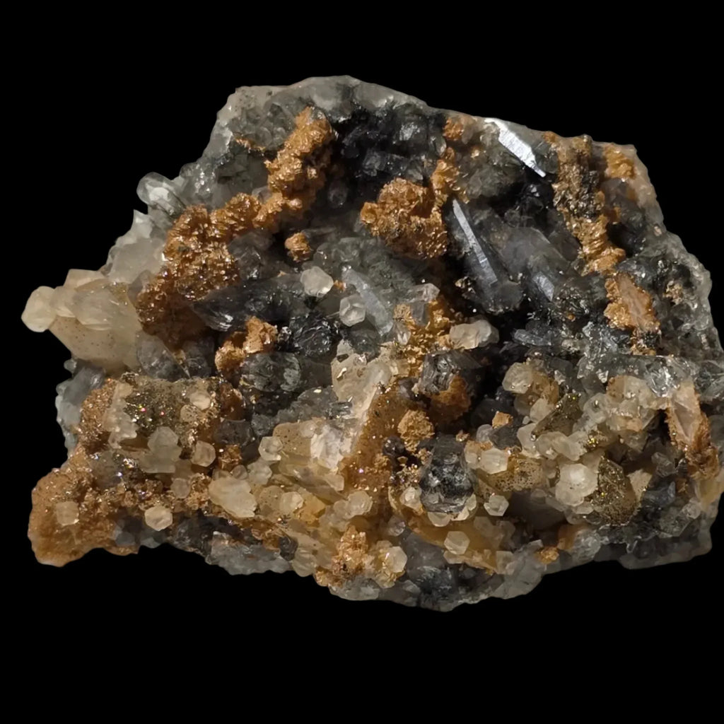 Quartz with Pyrite and Galena mineral specimen from classic locality, showcasing crystal formations and metallic luster