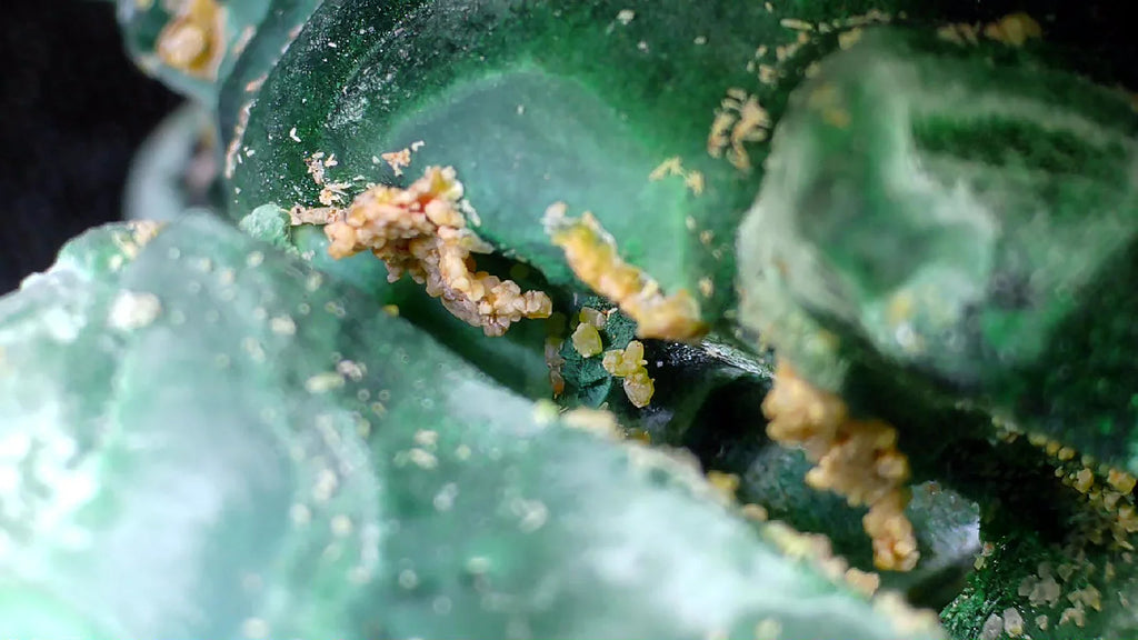 Malachite with Chrysocolla from Congo, vibrant green mineral specimen with golden accents