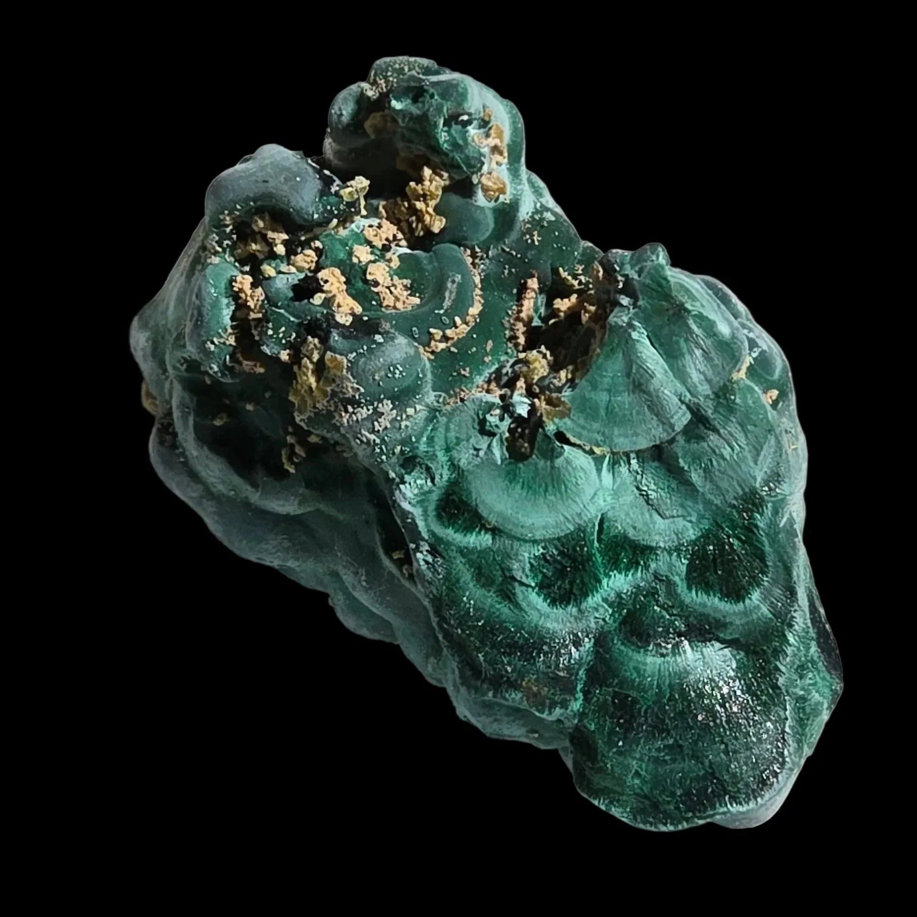 Malachite with Chrysocolla from Congo, vibrant green mineral specimen with golden inclusions, collectible crystal