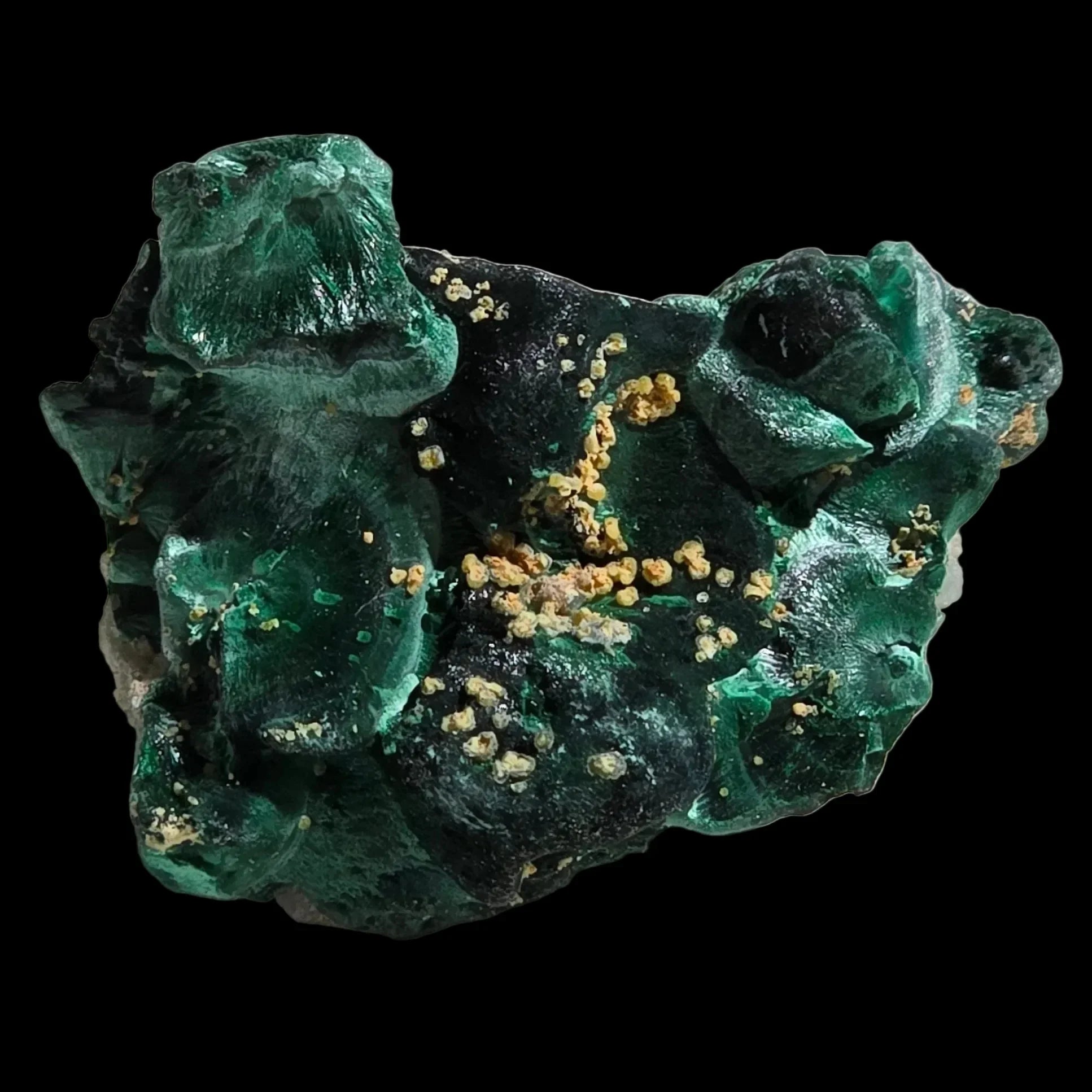Malachite with Chrysocolla, Arizona mineral specimen, vibrant green and yellow crystals on dark matrix
