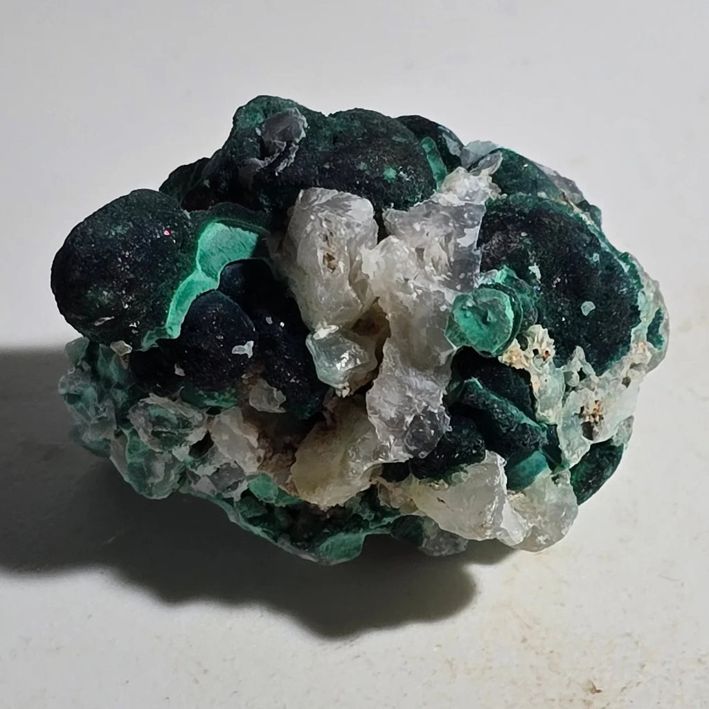 Malachite with Calcite specimen, vibrant green and white mineral cluster for collectors