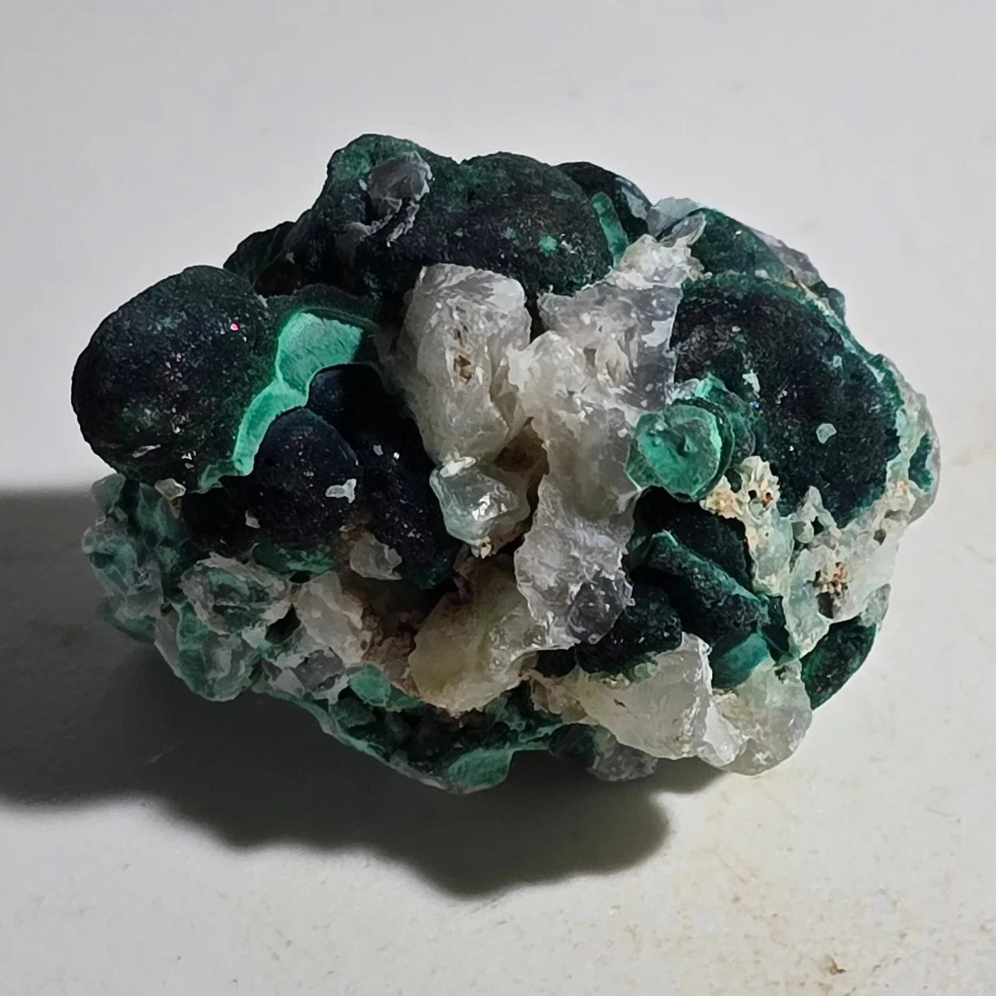 Malachite with Calcite specimen, vibrant green and white mineral cluster for collectors