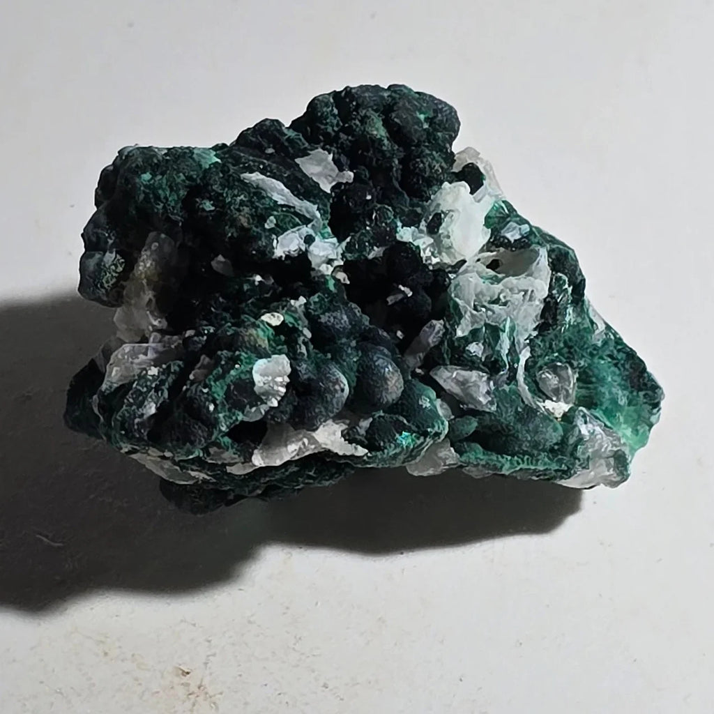 Malachite with Quartz from Congo, vibrant green botryoidal clusters on white matrix, mineral specimen